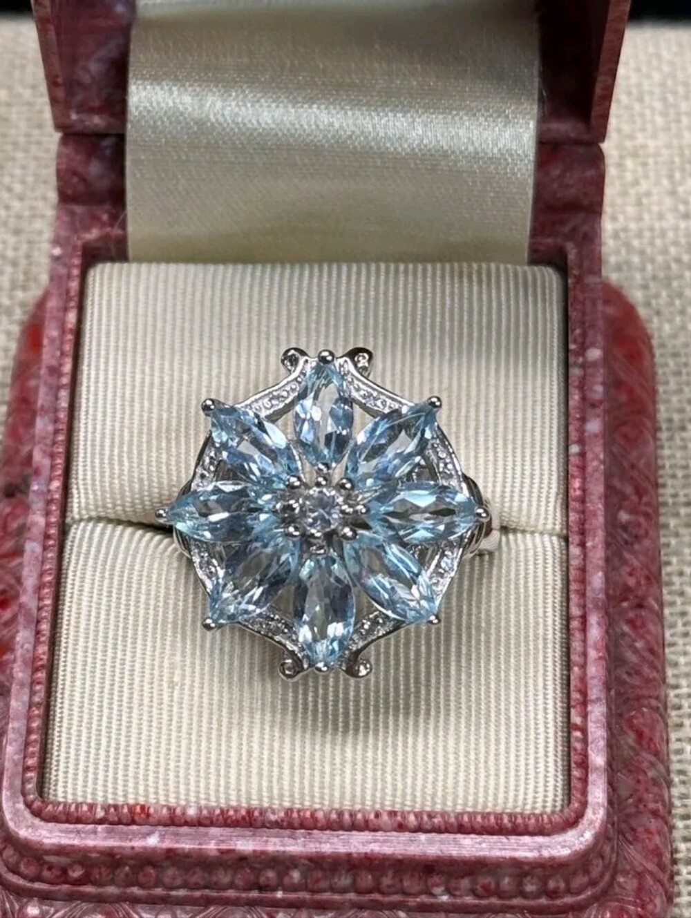 Sterling Silver 5.36 TCW Glacier Topaz & White Topaz Ring SZ 8